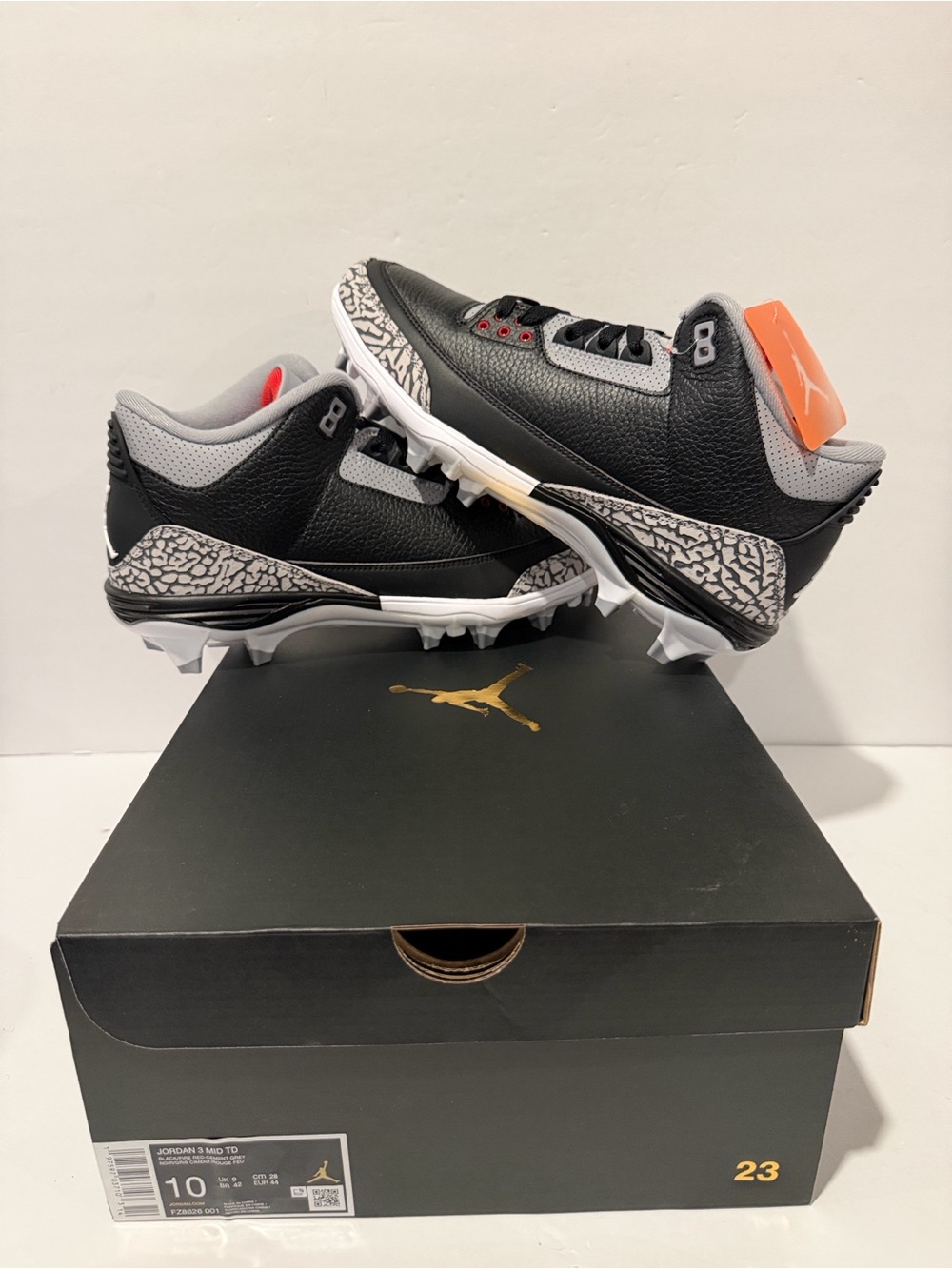Air Jordan Retro 3 Mid TD Cleat 'Black Cement' Sz: 10 (FZ8626-001)